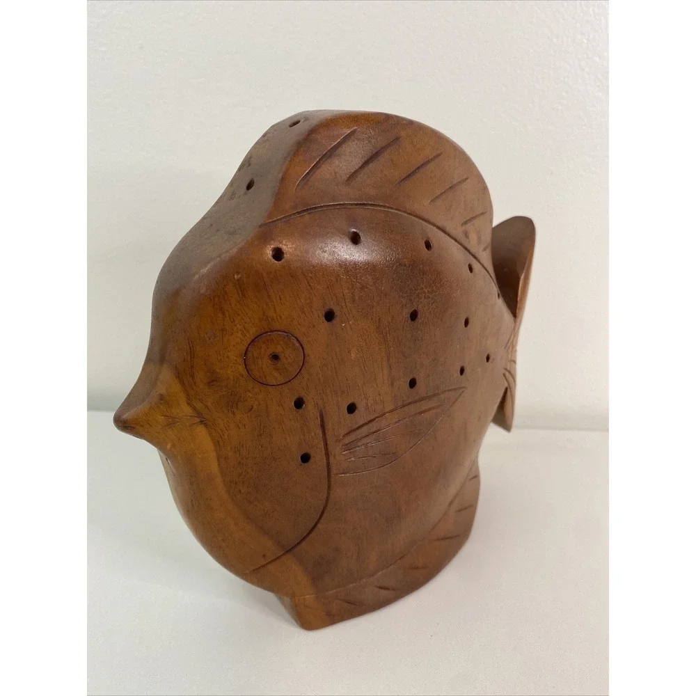 Large vintage wooden fish toothpick holder party server